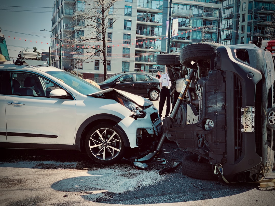 Rollover car crash automobile traffic accident.